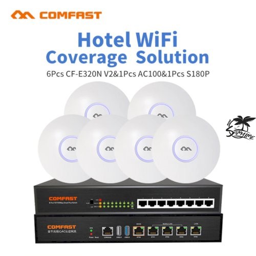 For Hotel Restaurant Wifi Coverage And Seamless Wifi Management Router 6pc indoor ap 1 AC router 1 8port fast POE switch